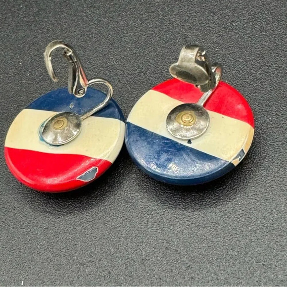 Patriotic Vintage  Red White and Blue Enamel Clip On Earrings - Picture 5 of 9